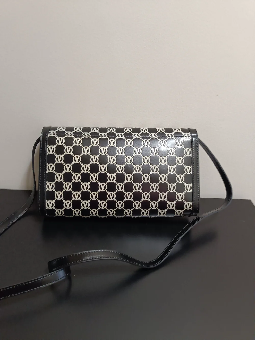 Mario Valentino Black and White Monogram Crossbody with Gold Hardware - Picture 2 of 4